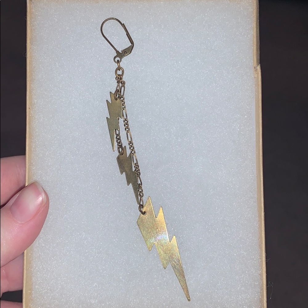 Gold Lightning Bolt Dangle Earrings.